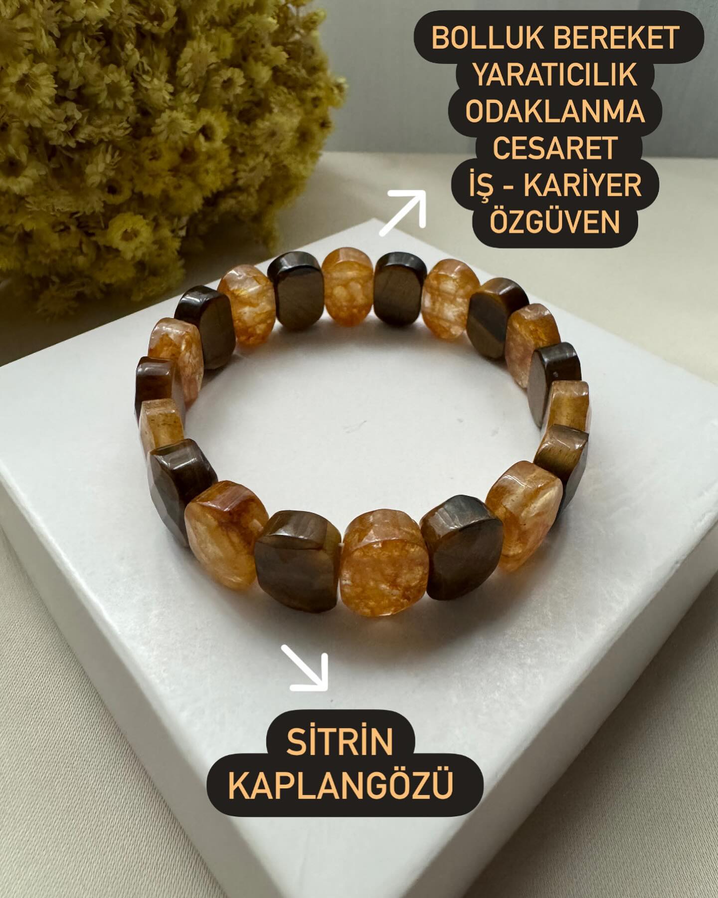 SİTRİN - KAPLANGÖZÜ DOĞAL TAŞ BİLEKLİK (Rolex Kesim)