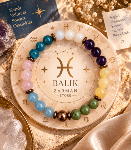 Balık Burcu Bilekliği 8 MM doğal taş tasarım
