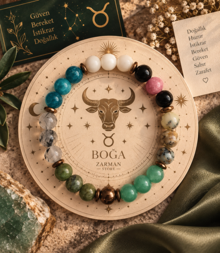 Boğa Burcu Bilekliği 8 MM doğal taş tasarım