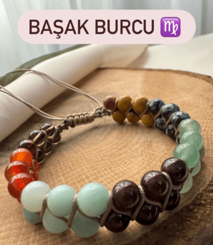 BAŞAK BURCU DOĞAL TAŞ BİLEKLİK (Çift Sıra Makrome)