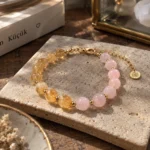 Sitrin ve Pembe Kuvars doğal taşlı altın kaplama bileklik