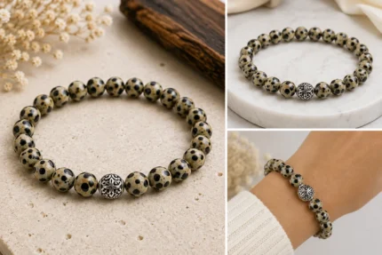 Dalmaçyalı Jasper 8 MM doğal taş gümüş aparatlı bileklik