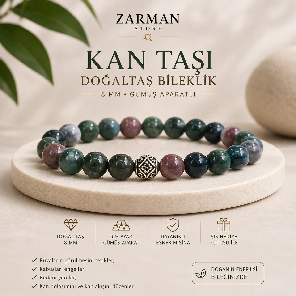 kantasi-8-mm-gumus-bileklik Kan Taşı Bileklik 8 MM | Güç, Cesaret ve Kararlılık Taşı - Görsel 1